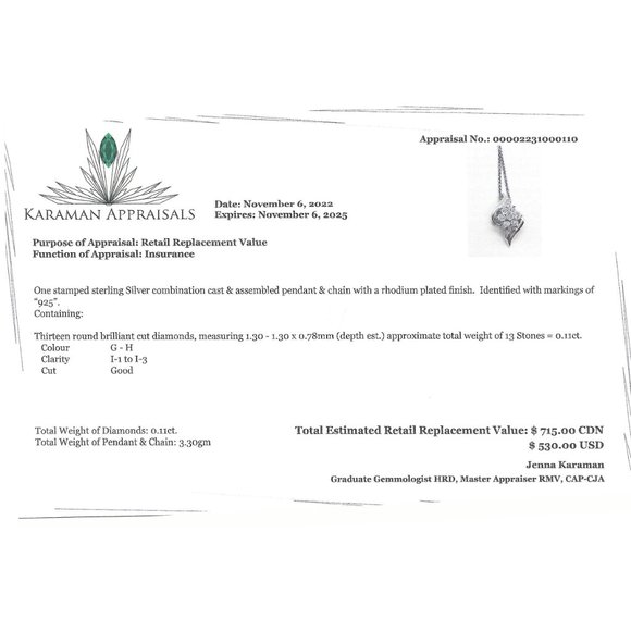 Sterling Silver Diamond Pendant with Chain - Picture 2 of 2